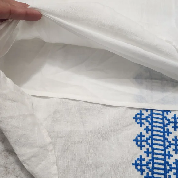 Lucky Brand 100% Linen Halter Dress Size M Embroidered White And Blue - Picture 11 of 16